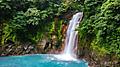 Aerial view of waterfall and lush jungles to tour. Costa Rica.