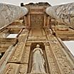 Close up view of the Celsus Library pillars in Ephesus, Turkey