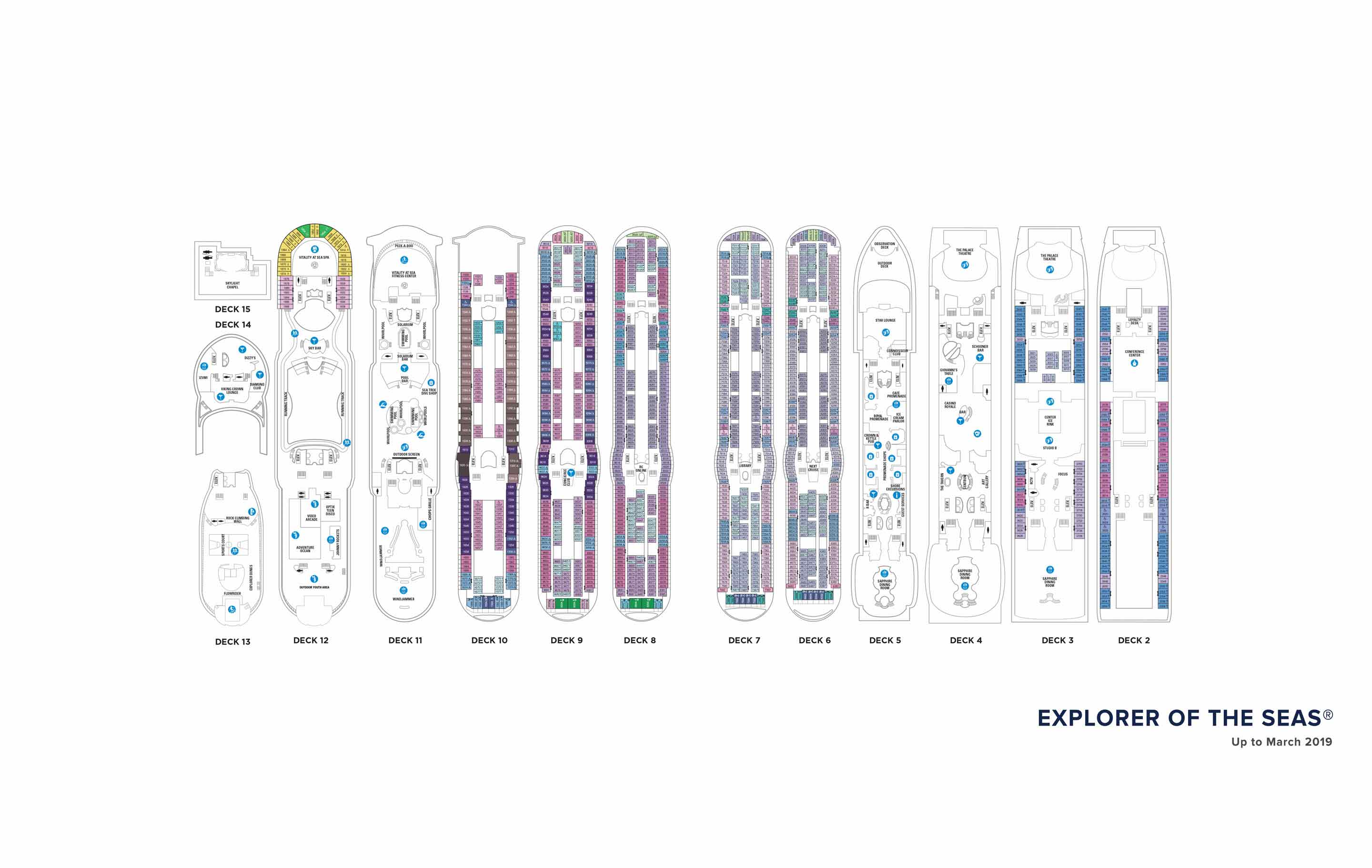 The deck plans for Explorer of the Seas, Royal Caribbean Cruises