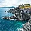 Stone columns make up the unique Daepo Jusangjeolli Cliff on Jeju Island.