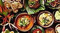 Ketupat Lebaran. Traditional Celebratory Dish of Rice Cake with Several Side Dishes