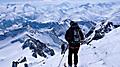 Male Backcountry Skier Skiing Down High French Swiss Alps