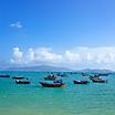 Fishing boats anchored at sea in Nha Trang, Vietnam