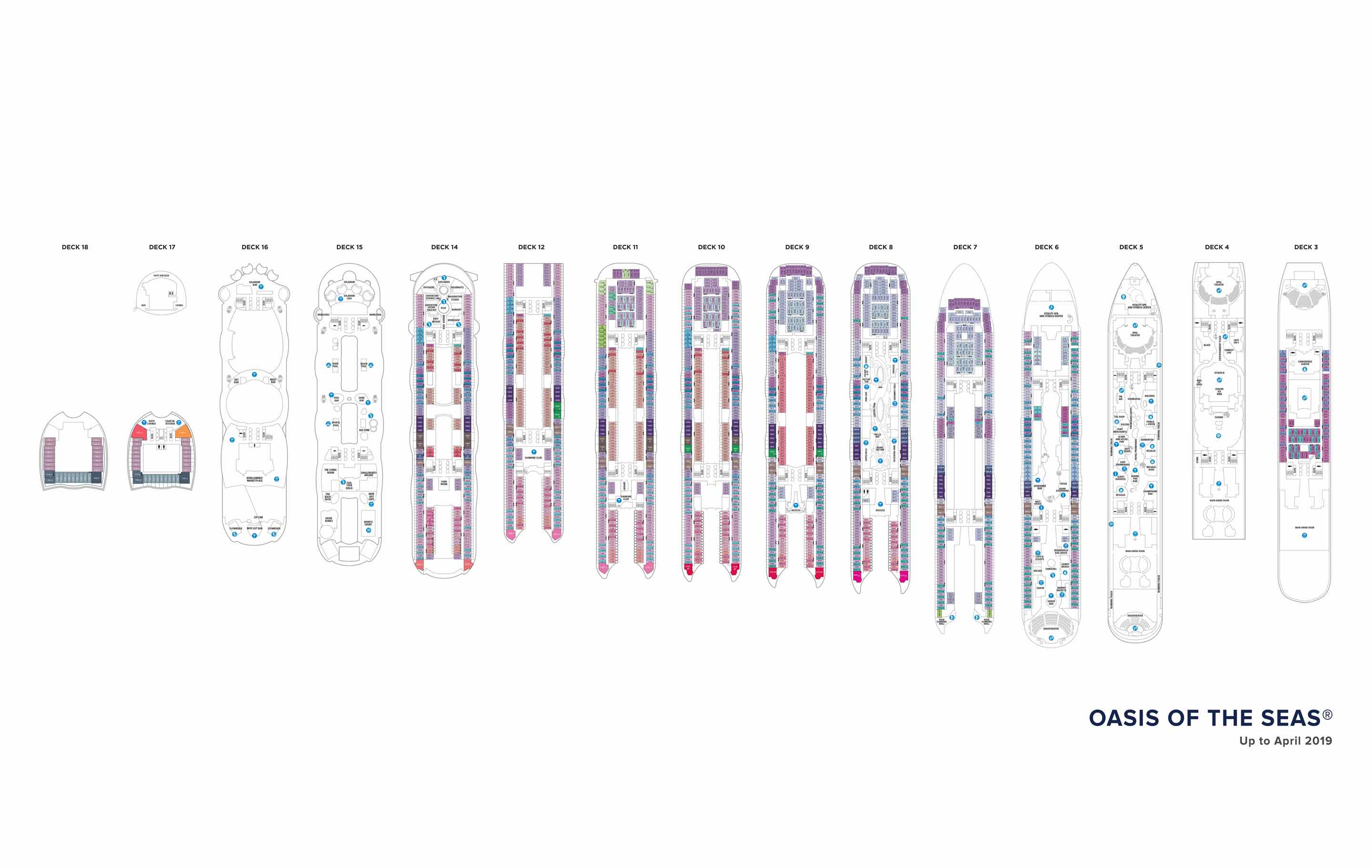 The deck plans for Oasis of the Seas, Royal Caribbean Cruises