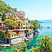 Beautiful sea coast with colorful houses in Portofino, Italy