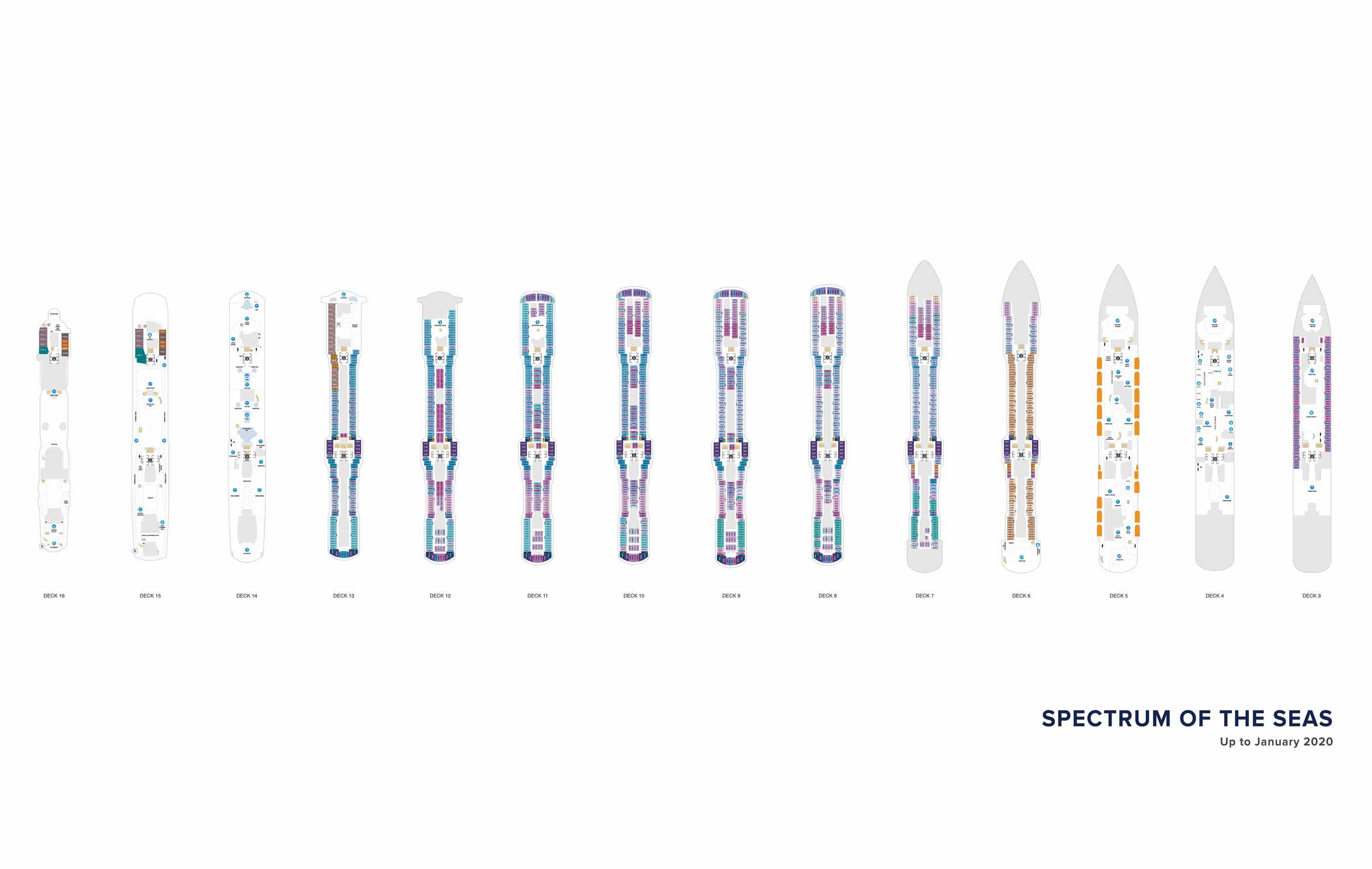 The deck plans for Spectrum of the Seas, Royal Caribbean Cruises