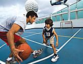 Father and Son Playing Basketball in the Sports Court 