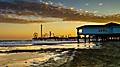 Sunset camping at Paradise Pier in Galveston.