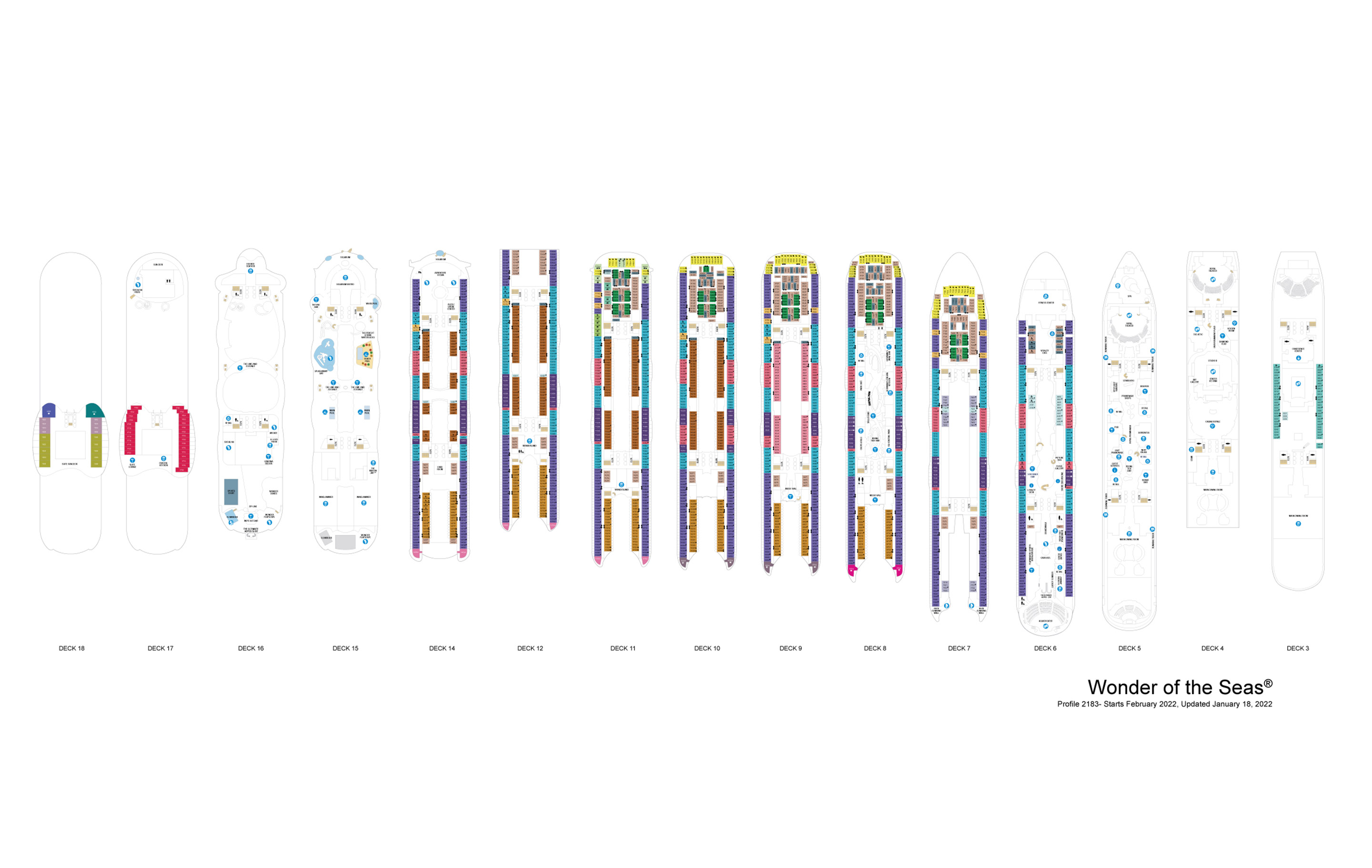 The deck plans for Wonder of the Seas, Royal Caribbean Cruises